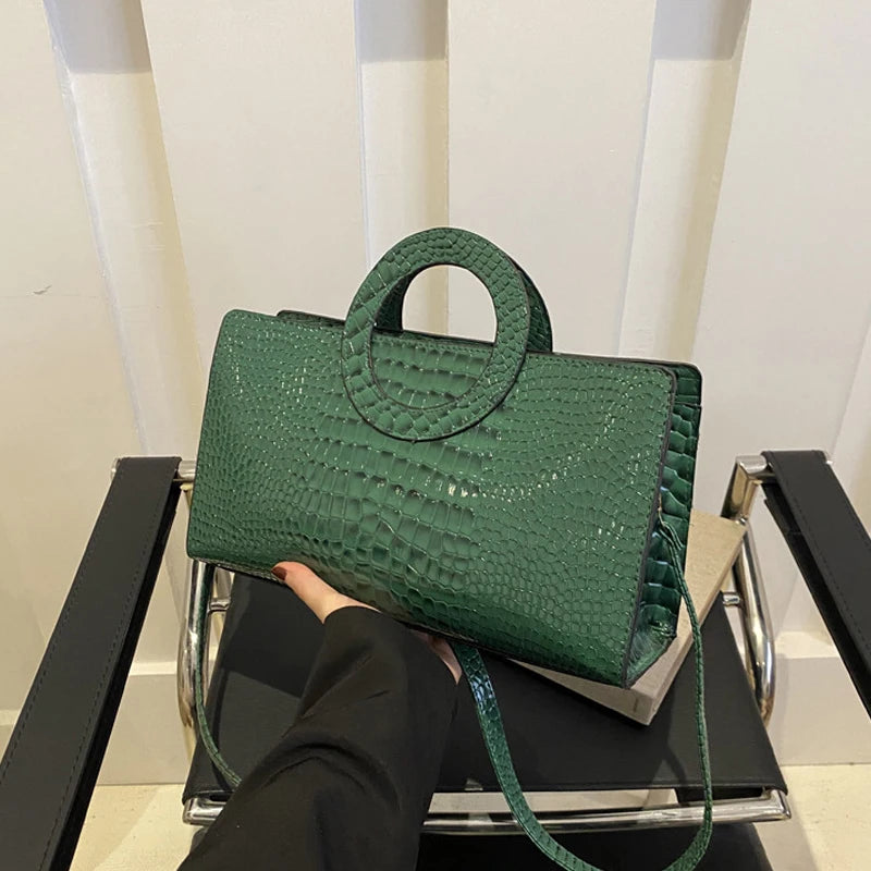 Bolsa Feminina Crocodile PU Leather Shoulder Bag Premium Fashion
