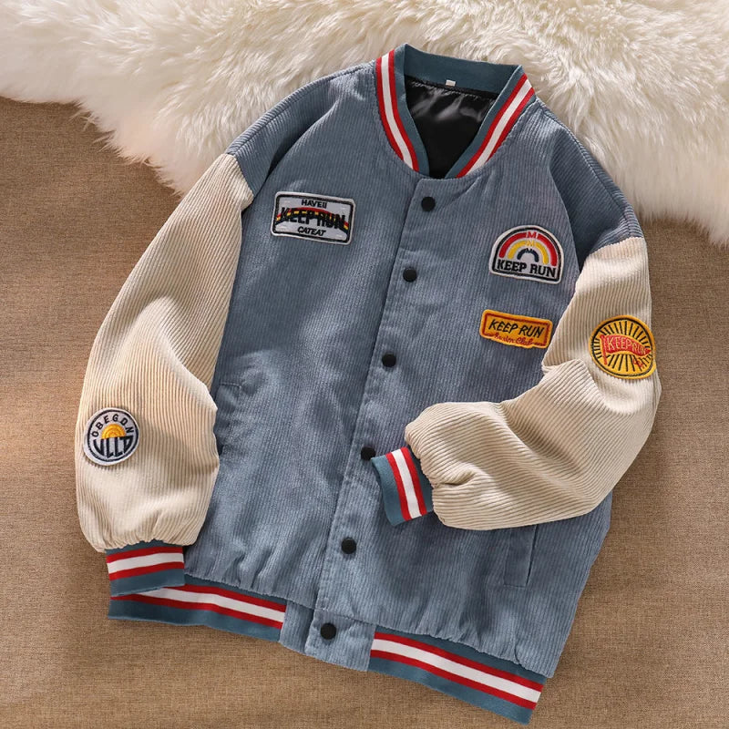 Jaqueta Varsity Masculina Cotelê Harajuku Premium