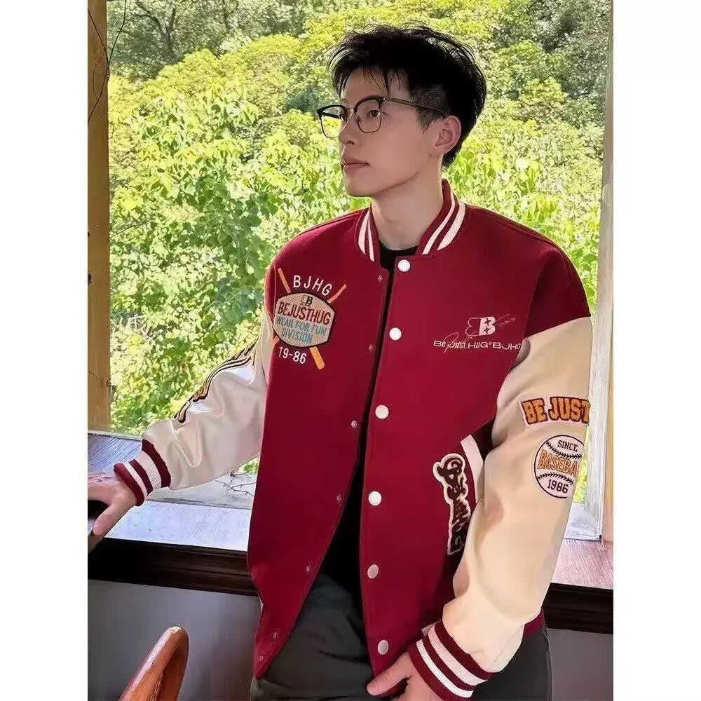 Jaqueta Varsity Masculina Bordada Streetwear Americana