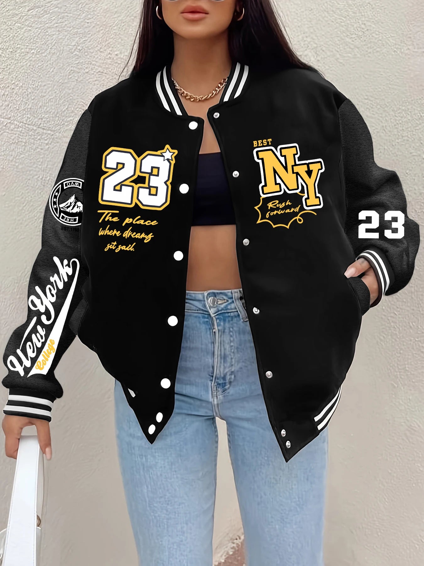 Jaqueta Feminina Varsity New York Oversized Streetwear