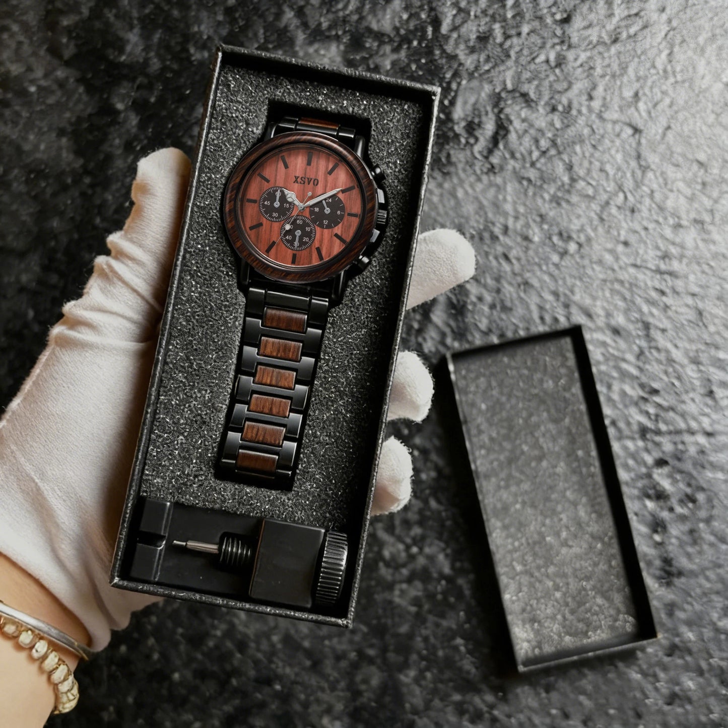 Kit Relógio Masculino Vintage Wooden Premium com Pulseira