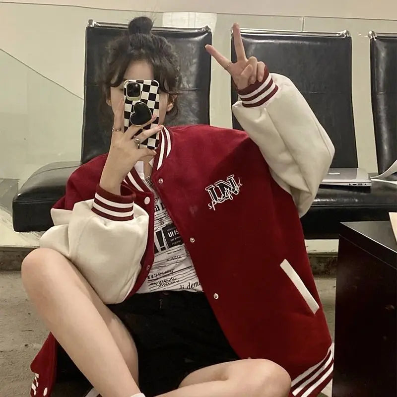 Jaqueta Varsity Feminina Cropped College Premium