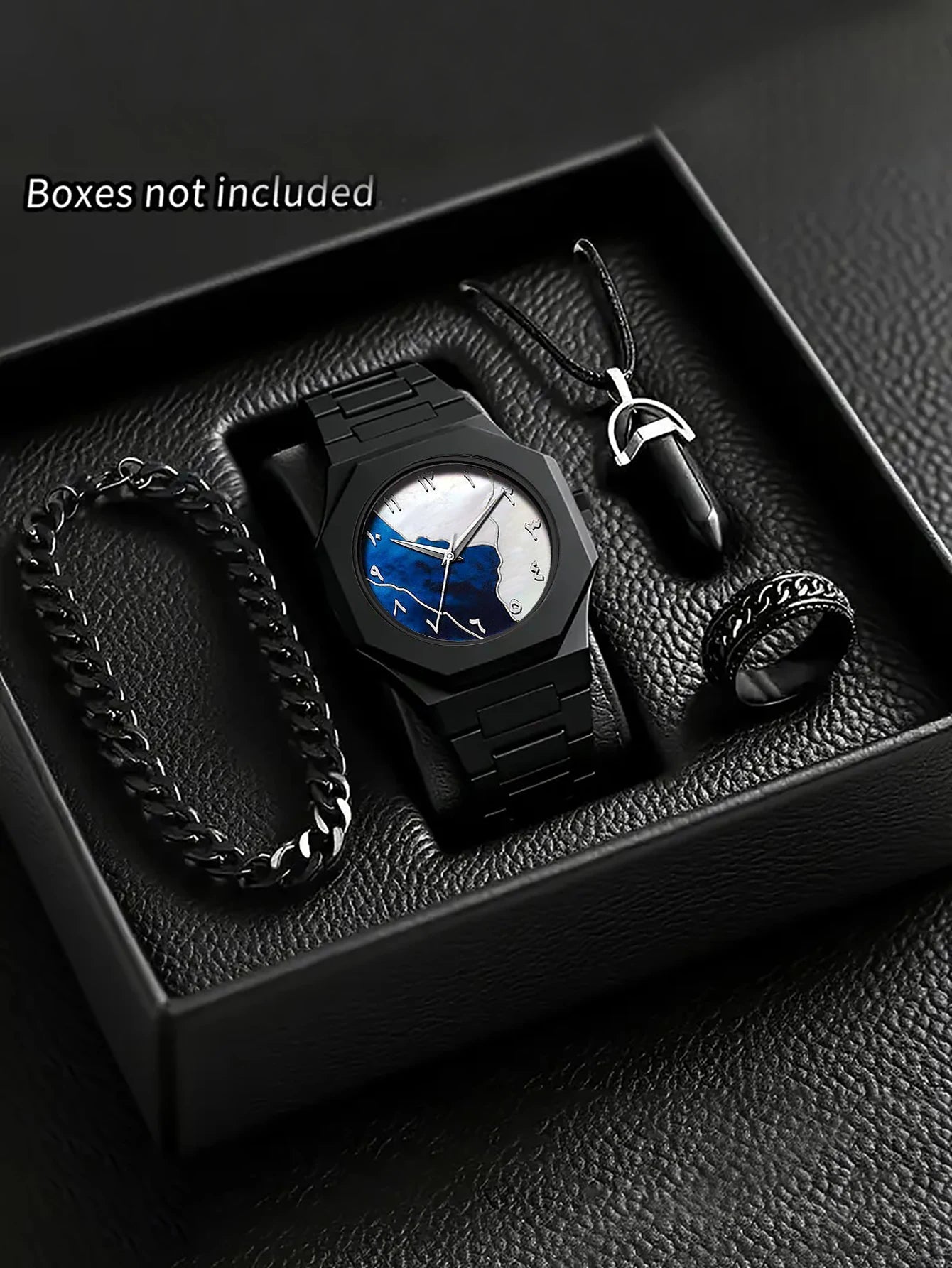 Kit Relógio Masculino Premium Colar Pulseira e Anel