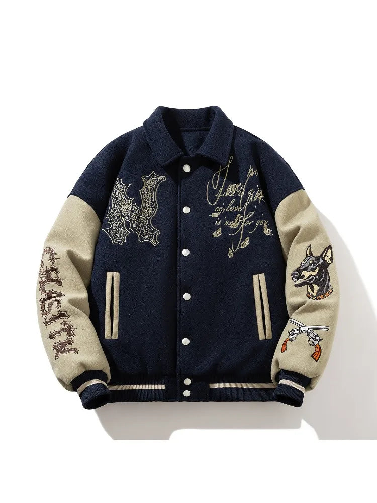 Jaqueta Varsity Premium Masculina Bordada Streetwear