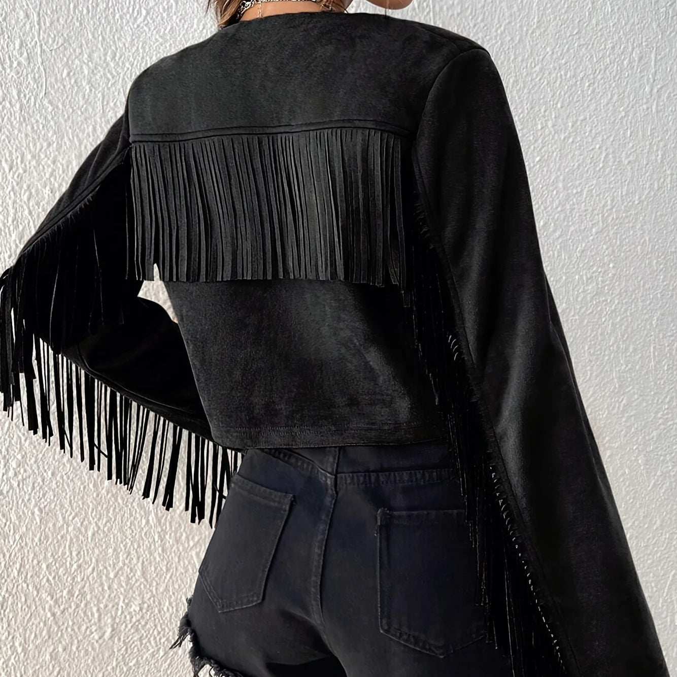 Colete Feminino Preto com Franjas Premium