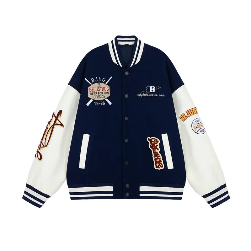 Jaqueta Varsity Masculina Bordada Streetwear Americana