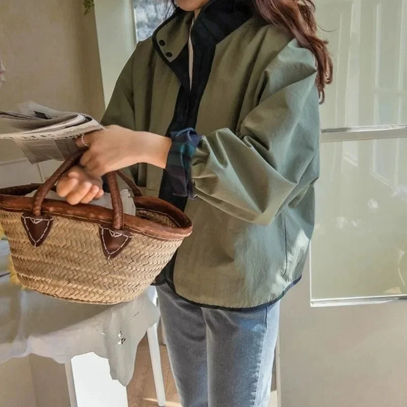 Jaqueta Feminina Xadrez Dupla Face Oversized