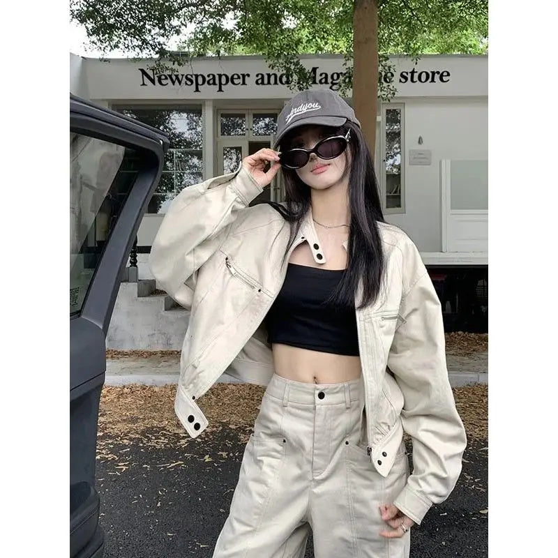 Jaqueta Feminina Veludo Cotelê Preppy Oversized