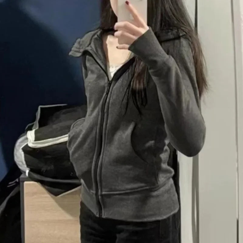 Jaqueta Feminina Coreana Slim com Capuz