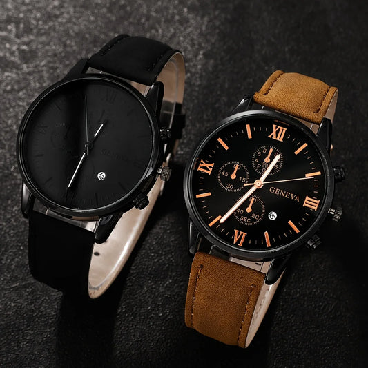 2pcs and 1pcs luxury men's leather strap quartz watch set is the perfect gift for school graduation ceremonies or any occasion