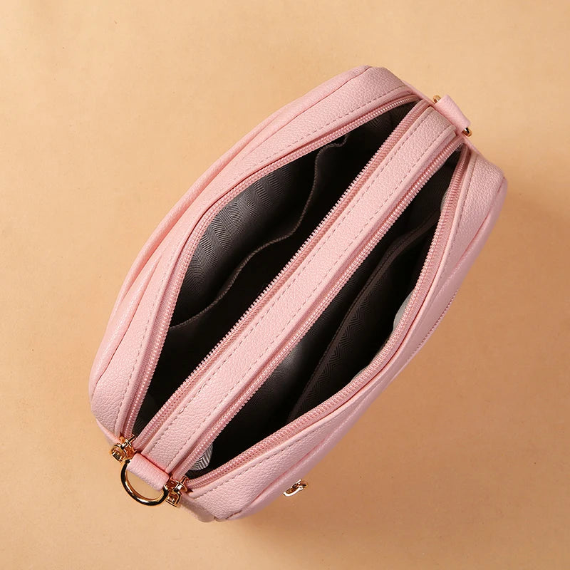 Bolsa Feminina Crossbody Multi Zíper PU Leather Premium Fashion