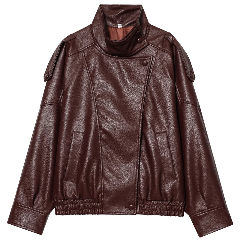 Jaqueta Feminina Cropped em Couro Bomber Premium