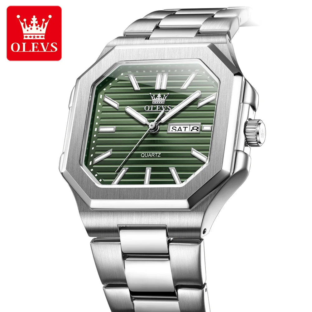 Relógio Masculino OLEVS Original Quartz Quadrado Aço Inoxidável Luxo