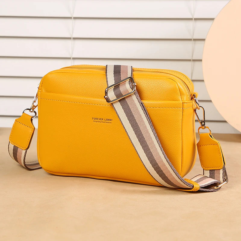 Bolsa Feminina Crossbody Multi Zíper PU Leather Premium Fashion