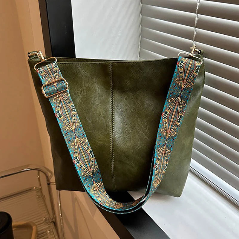 Bolsa Feminina Crossbody Grande Capacidade Retro PU Leather Premium