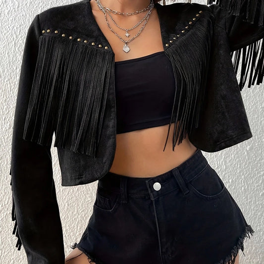 Colete Feminino Preto com Franjas Premium