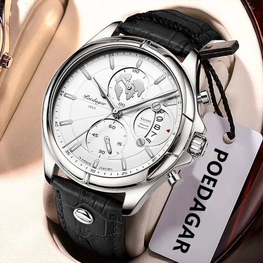 Relógio Masculino POEDAGAR Chronograph Premium em Couro