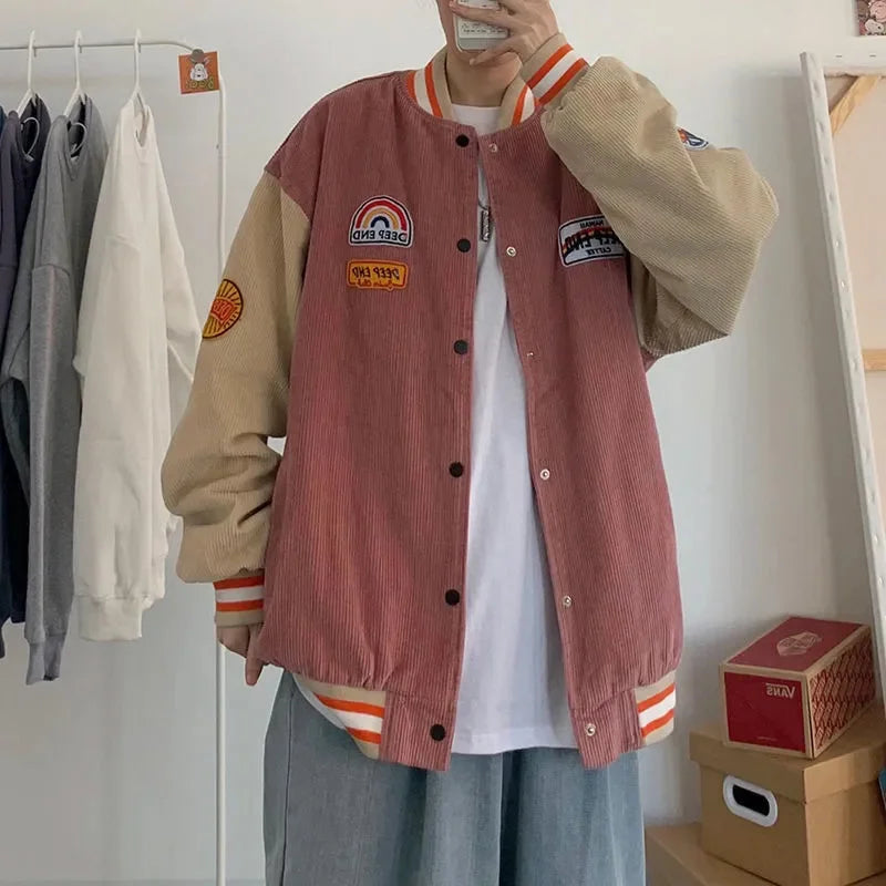 Jaqueta Varsity Masculina Cotelê Harajuku Premium