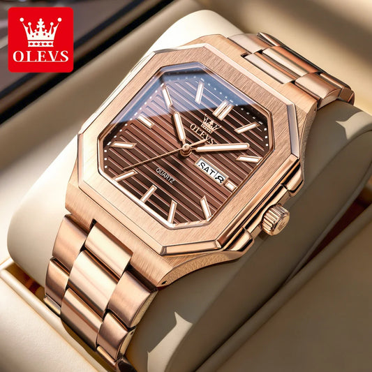 Relógio Masculino OLEVS Original Quartz Quadrado Aço Inoxidável Luxo