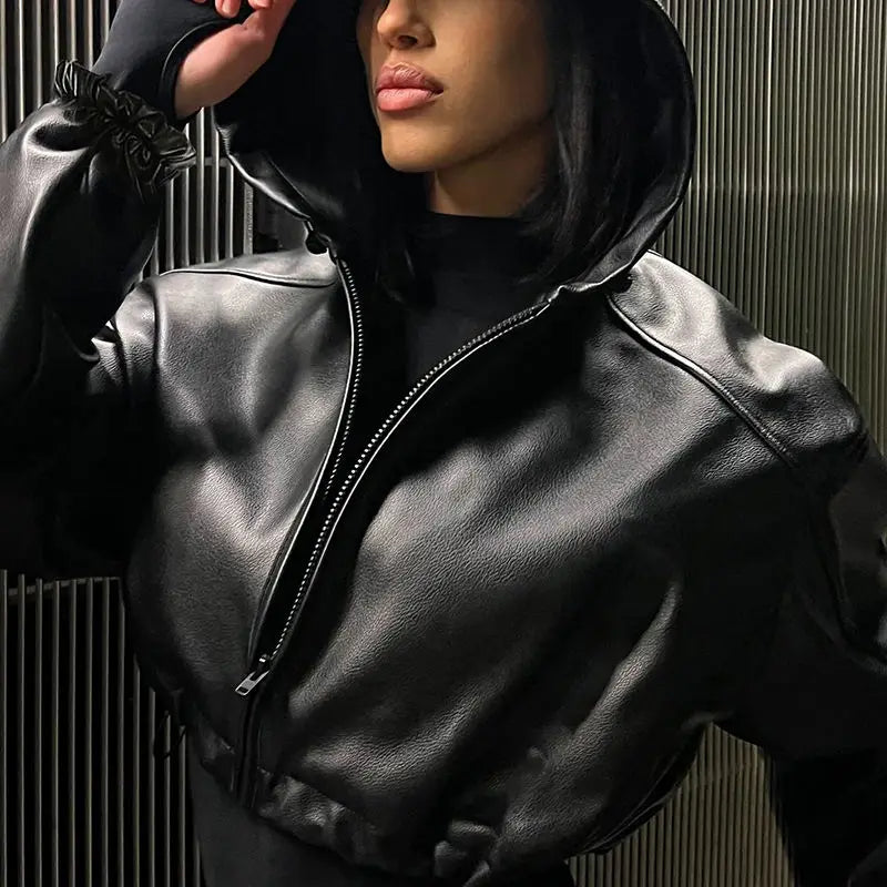 Jaqueta Feminina Biker Oversized com Capuz