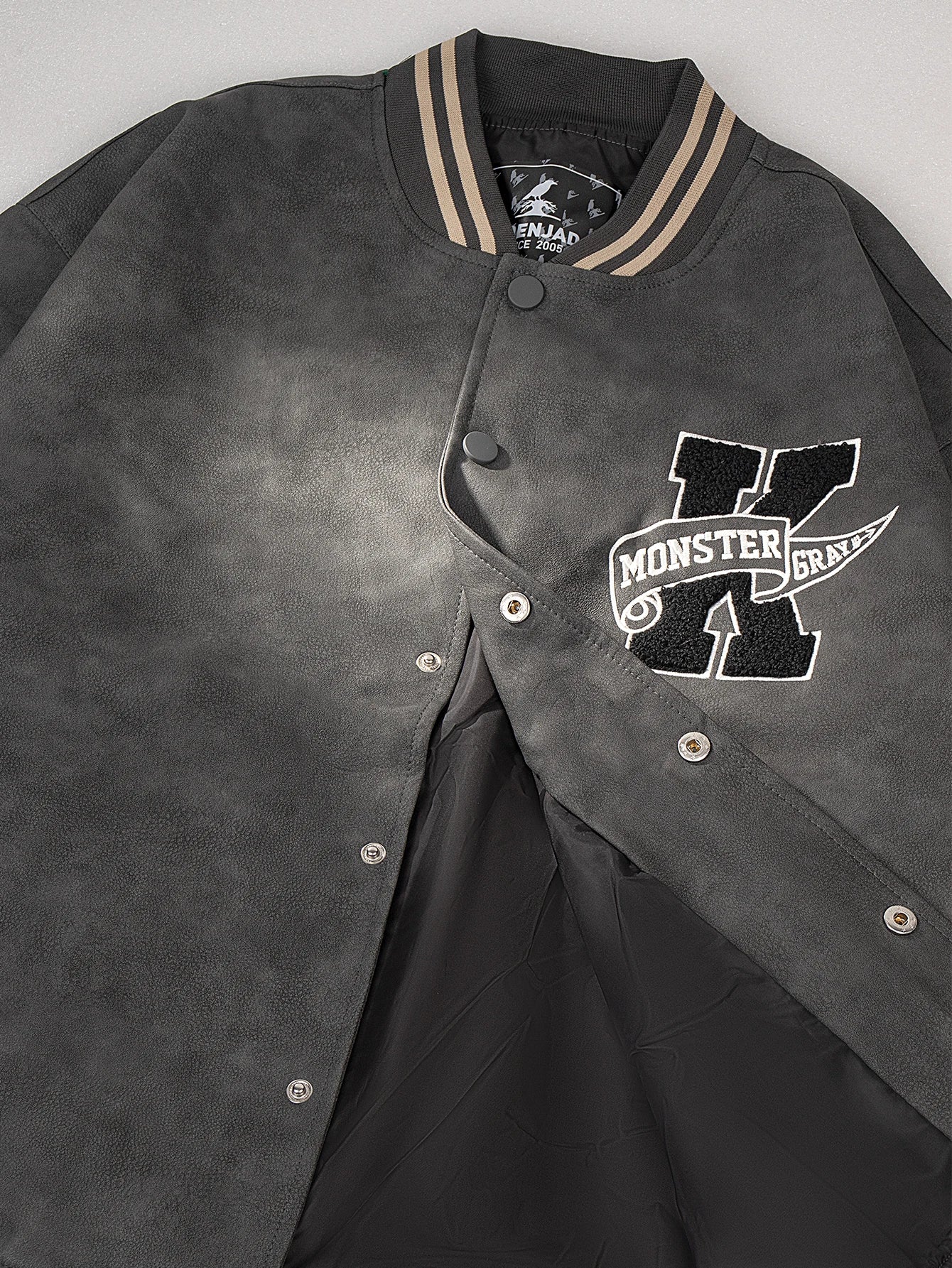 Jaqueta Varsity Masculina em Couro Streetwear Premium