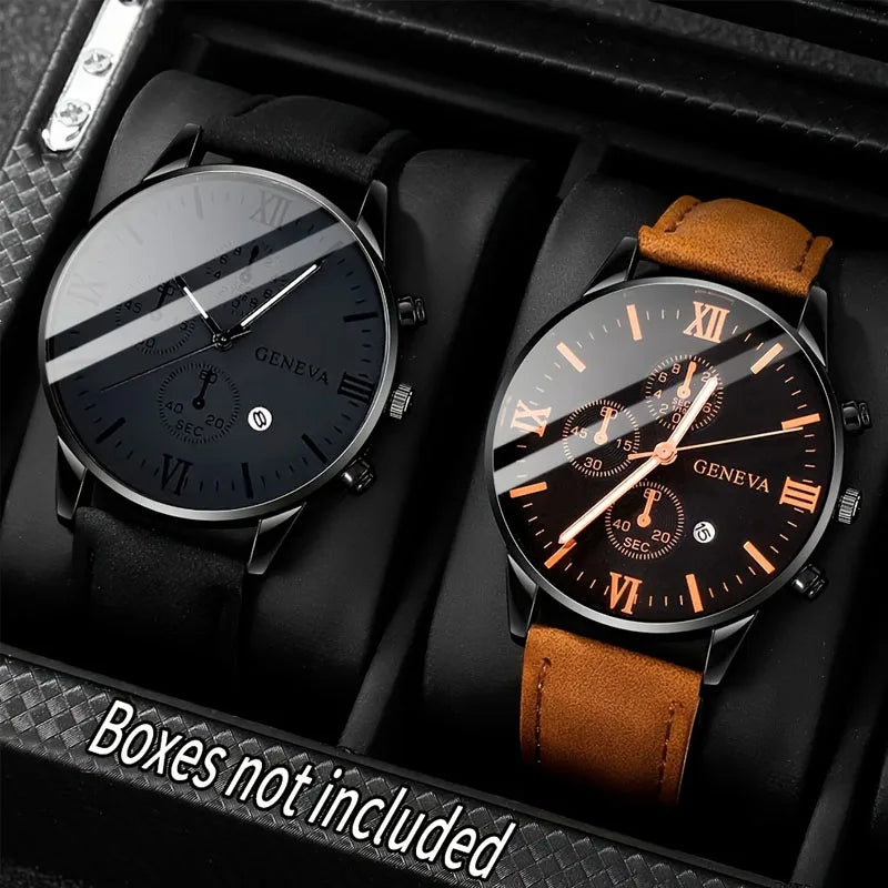 2pcs and 1pcs luxury men's leather strap quartz watch set is the perfect gift for school graduation ceremonies or any occasion