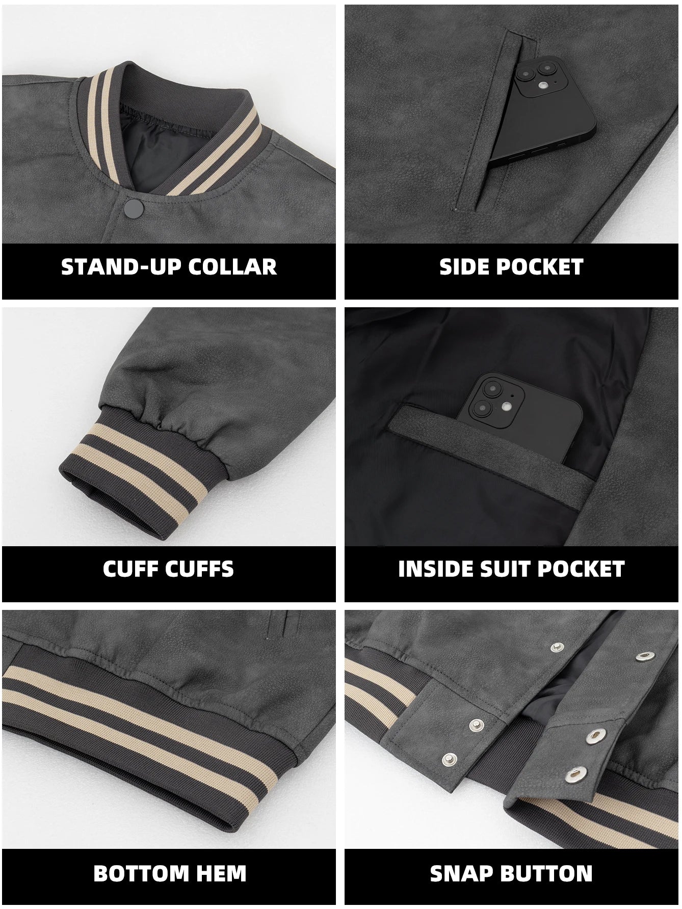 Jaqueta Varsity Masculina em Couro Streetwear Premium