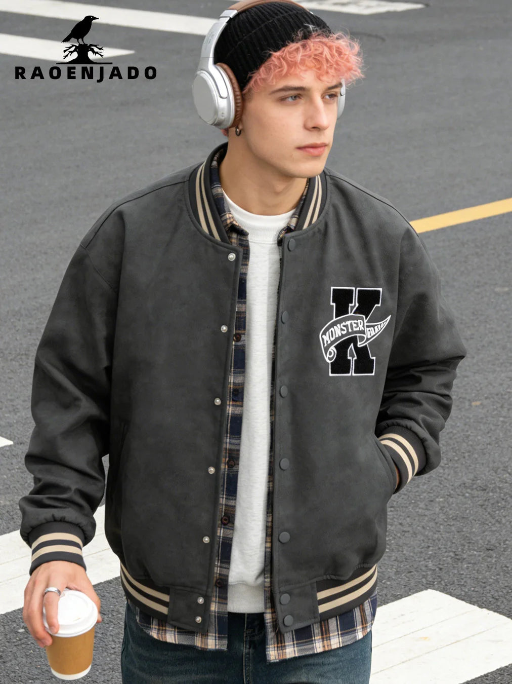 Jaqueta Varsity Masculina em Couro Streetwear Premium