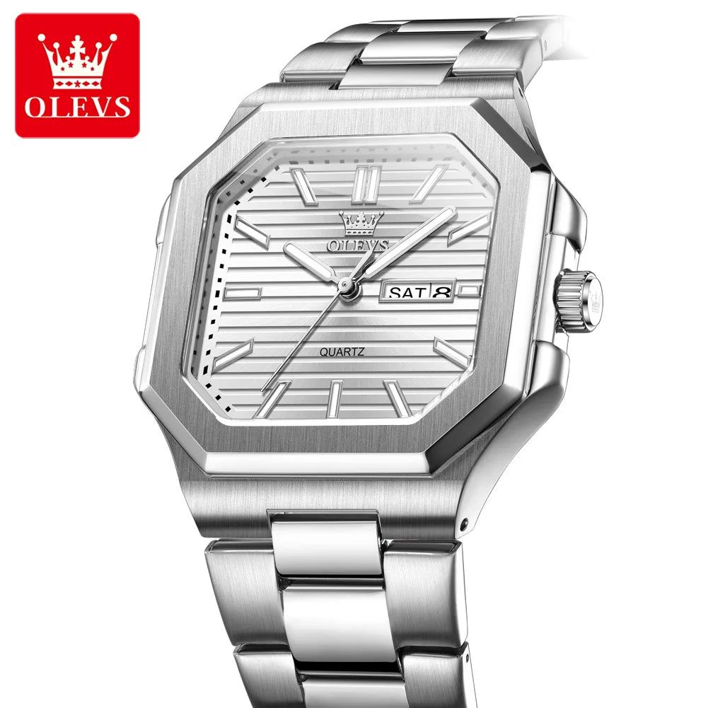 Relógio Masculino OLEVS Original Quartz Quadrado Aço Inoxidável Luxo