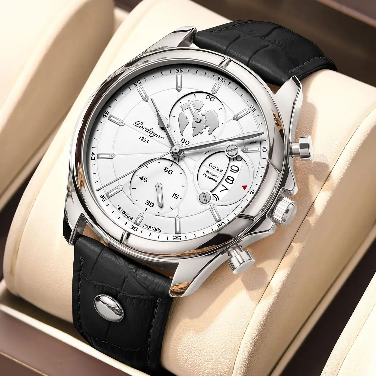 Relógio Masculino POEDAGAR Chronograph Premium em Couro