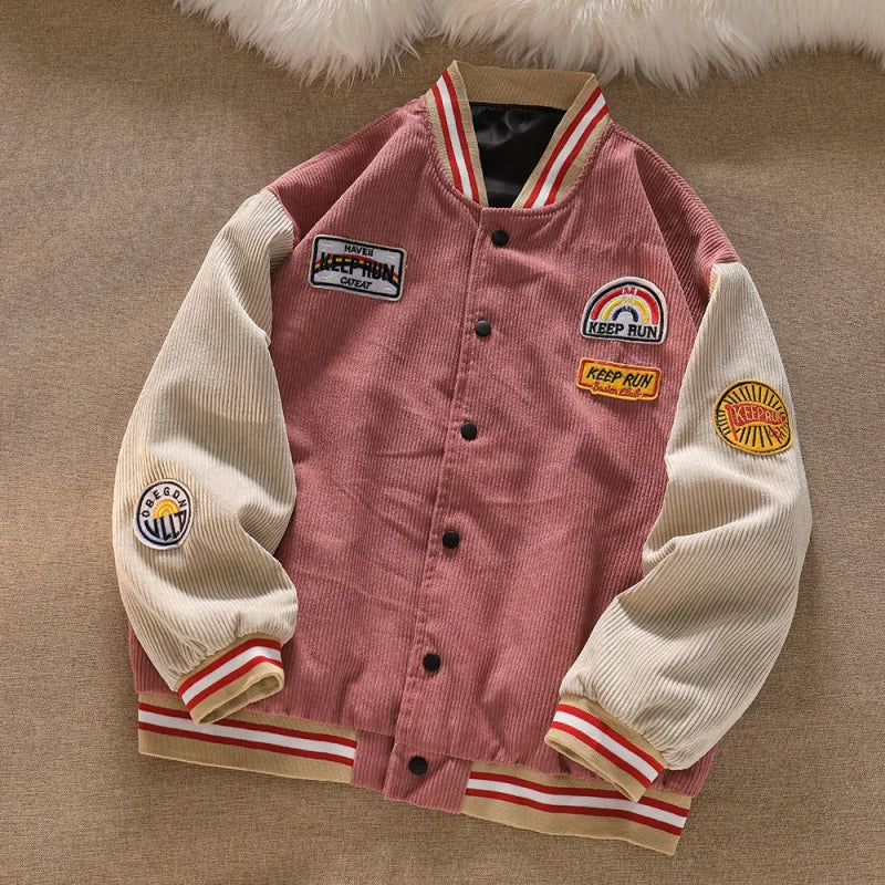 Jaqueta Varsity Masculina Cotelê Harajuku Premium