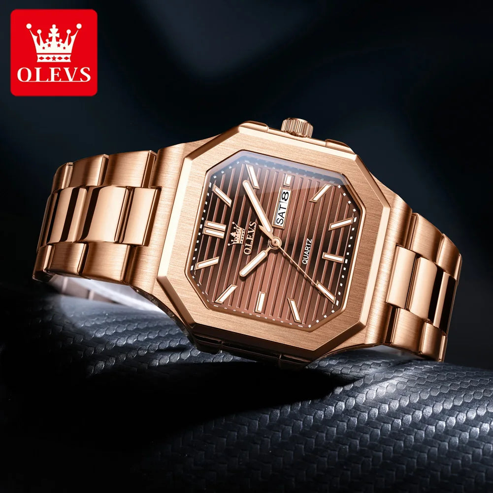 Relógio Masculino OLEVS Original Quartz Quadrado Aço Inoxidável Luxo