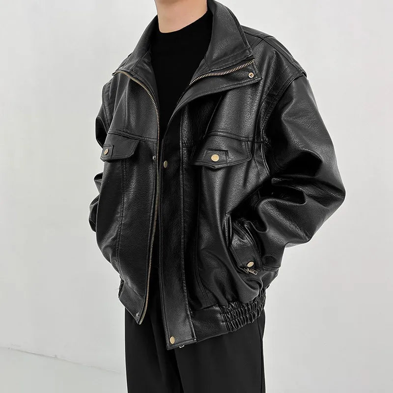 Jaqueta Leather Premium Masculina Motorcycle Streetwear
