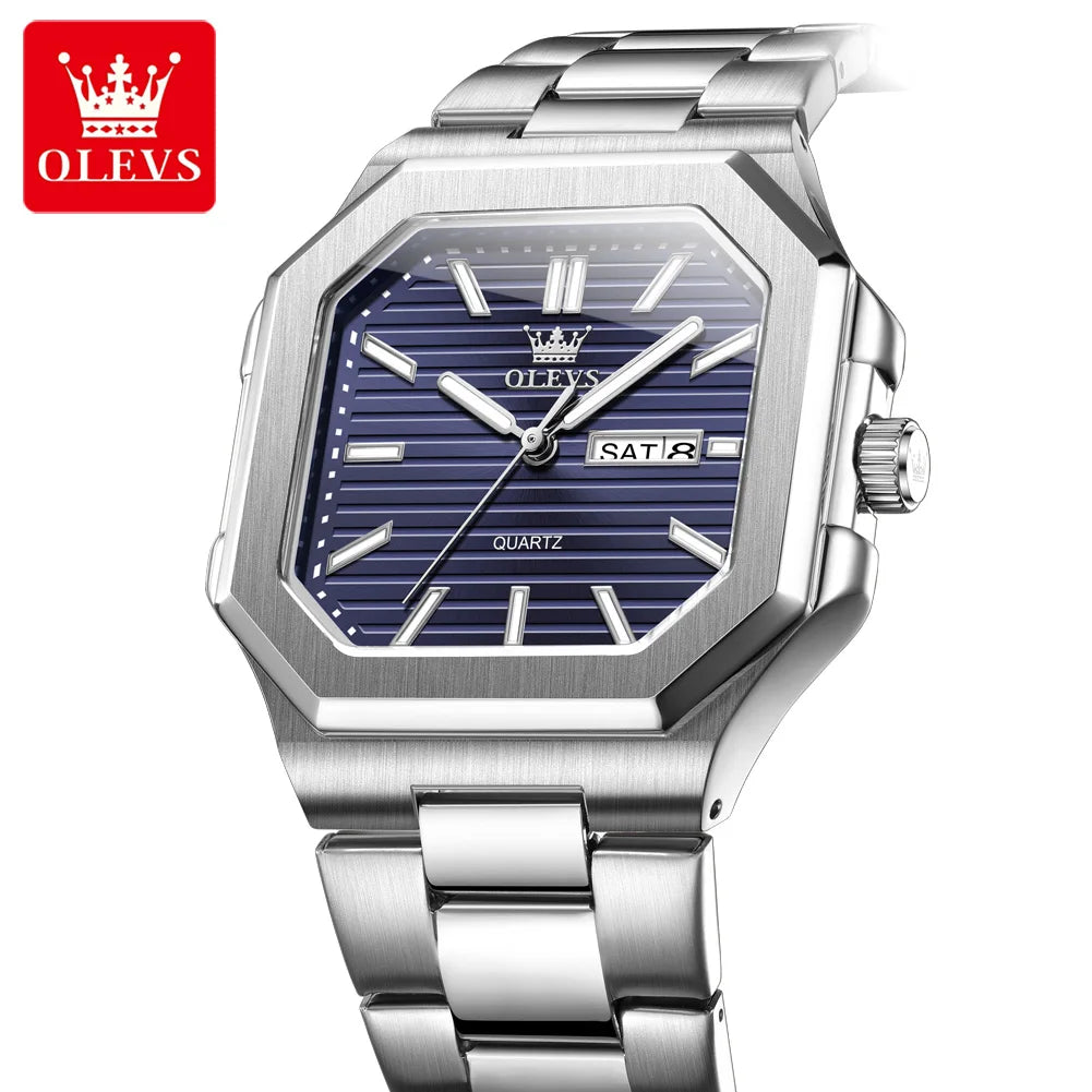 Relógio Masculino OLEVS Original Quartz Quadrado Aço Inoxidável Luxo