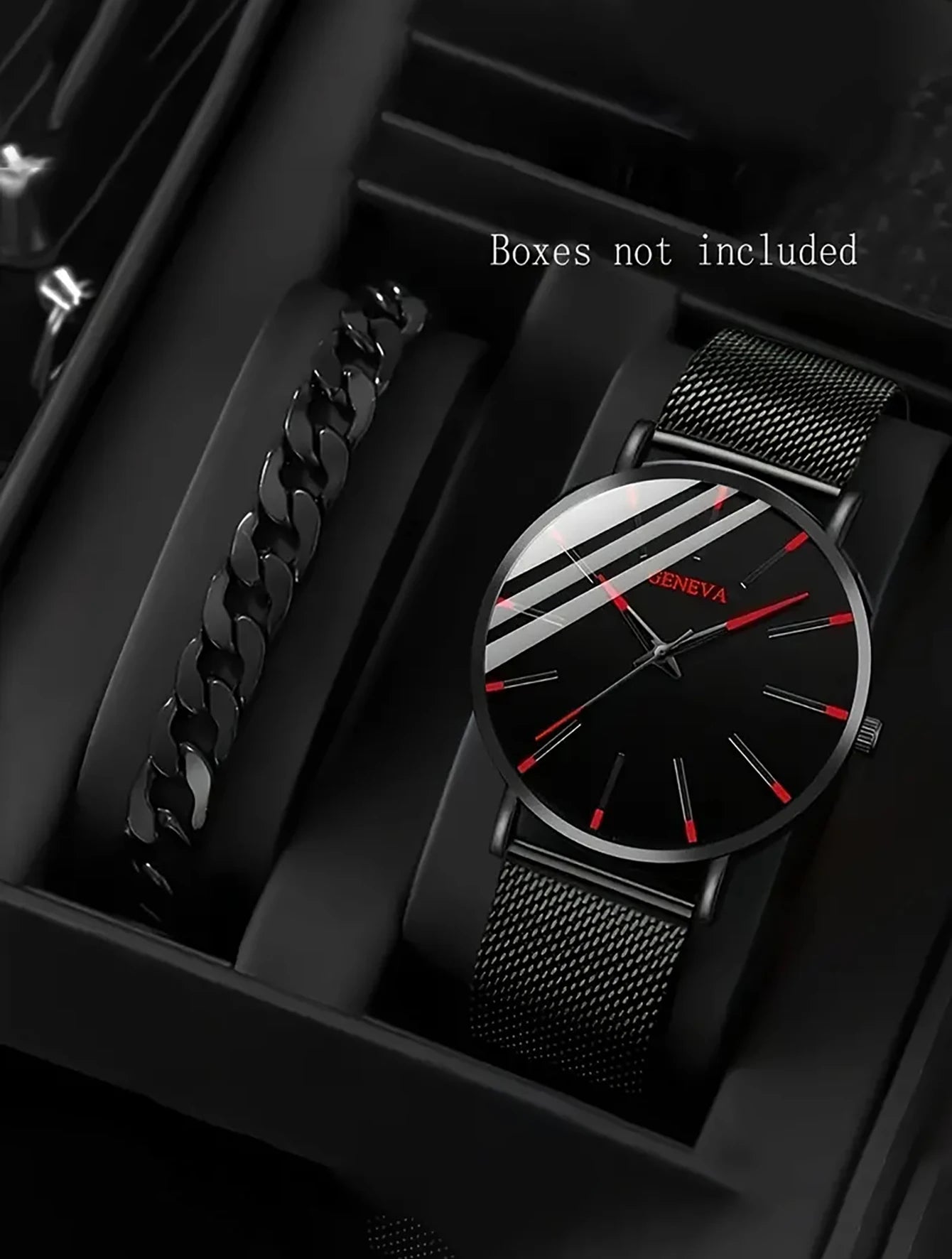 Kit Relógio Masculino Premium Mesh Preto e Pulseira
