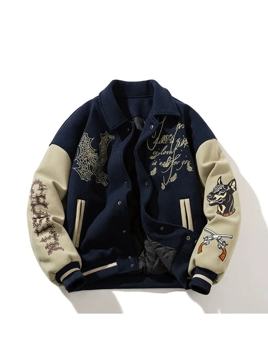 Jaqueta Varsity Premium Masculina Bordada Streetwear