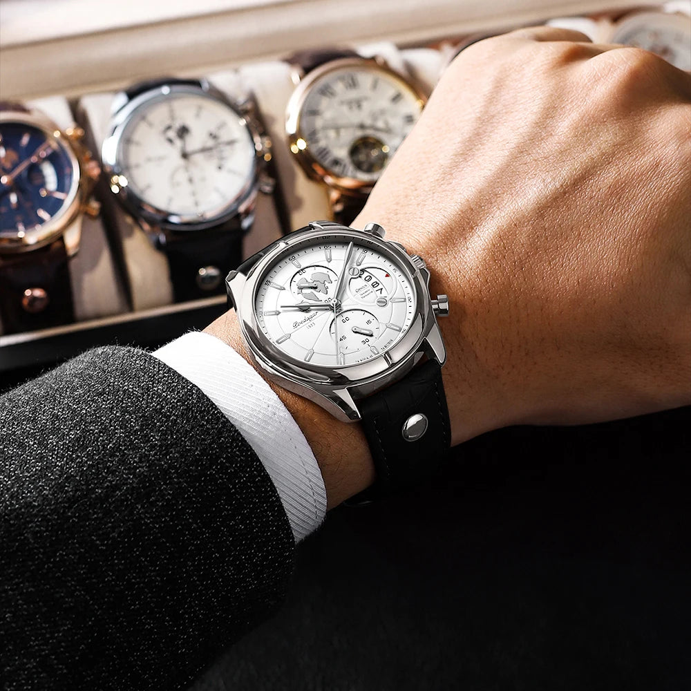 Relógio Masculino POEDAGAR Chronograph Premium em Couro