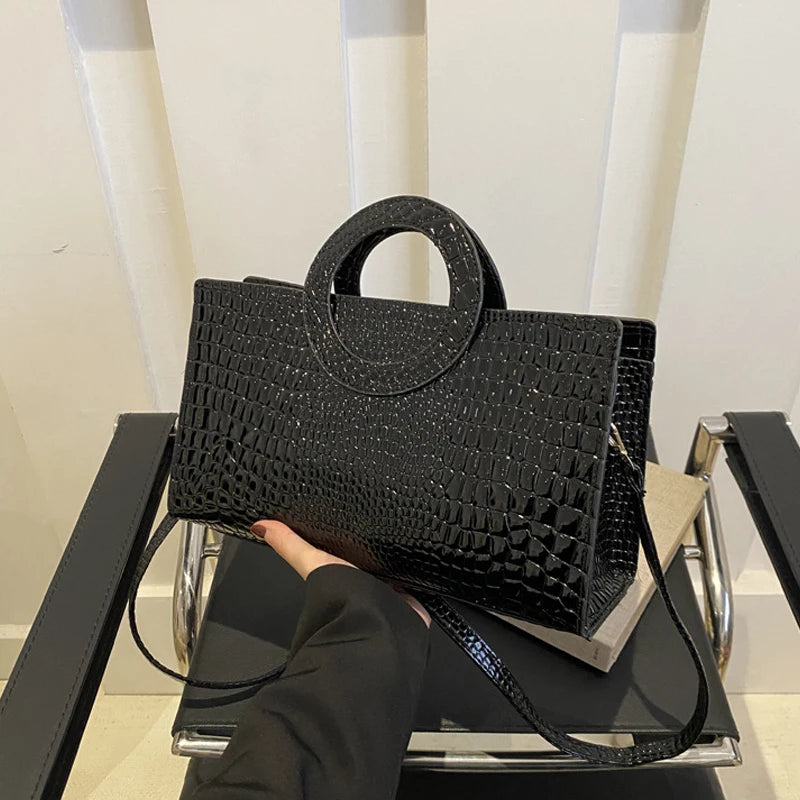 Bolsa Feminina Crocodile PU Leather Shoulder Bag Premium Fashion