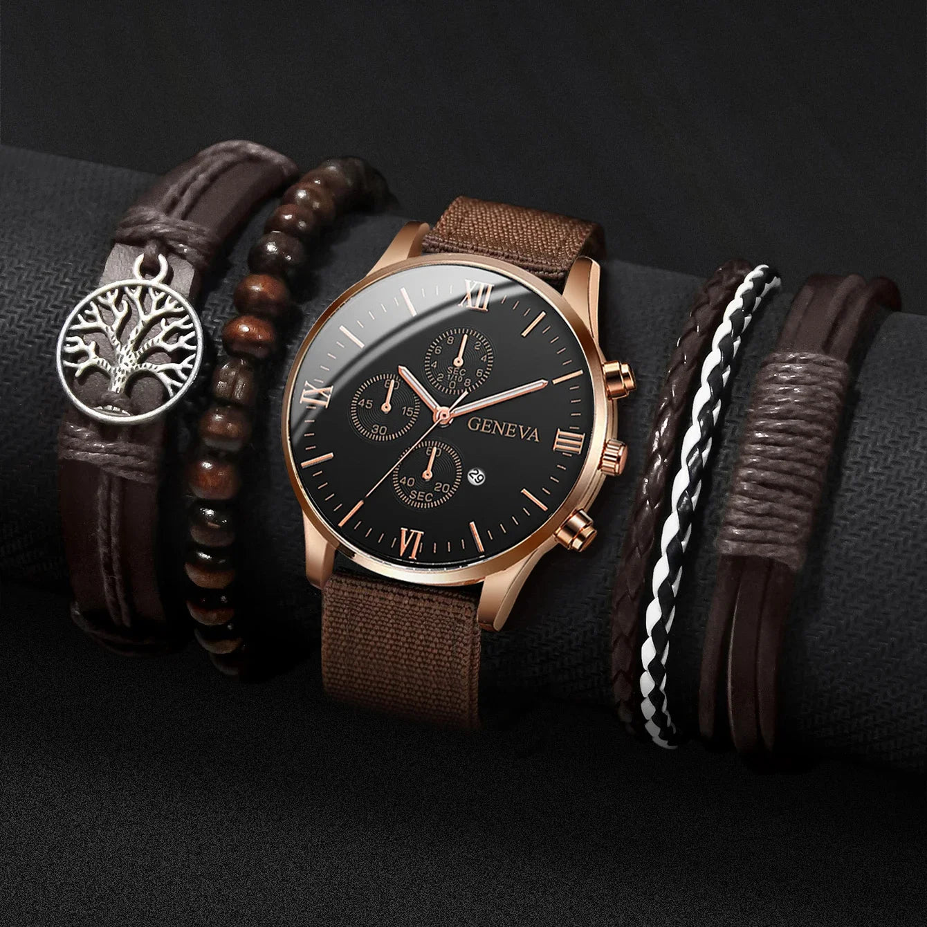Kit Relógio Masculino Vintage Premium com Pulseiras