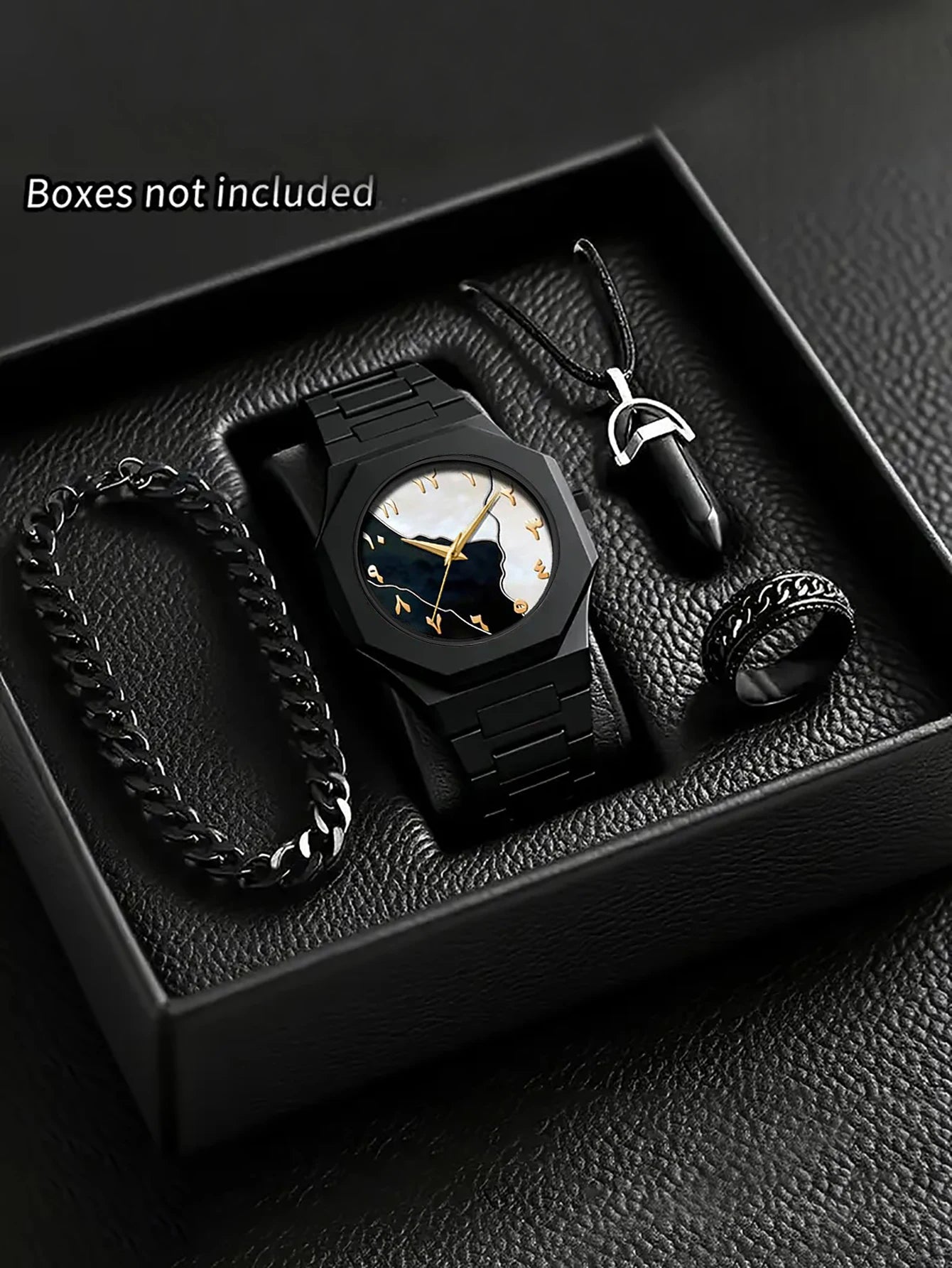 Kit Relógio Masculino Premium Colar Pulseira e Anel