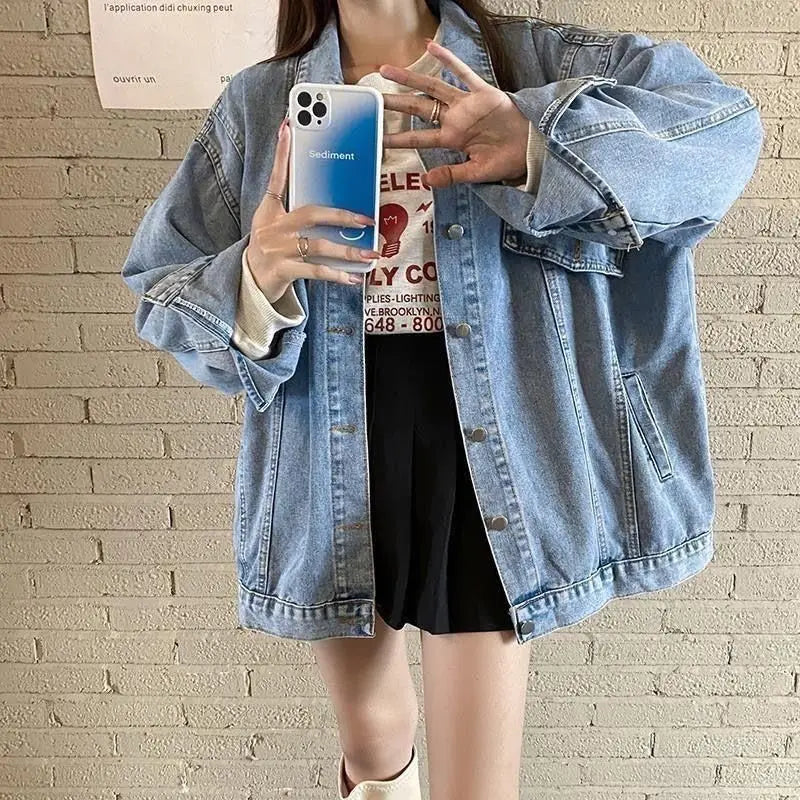 Jaqueta Jeans Feminina Oversized Harajuku Premium