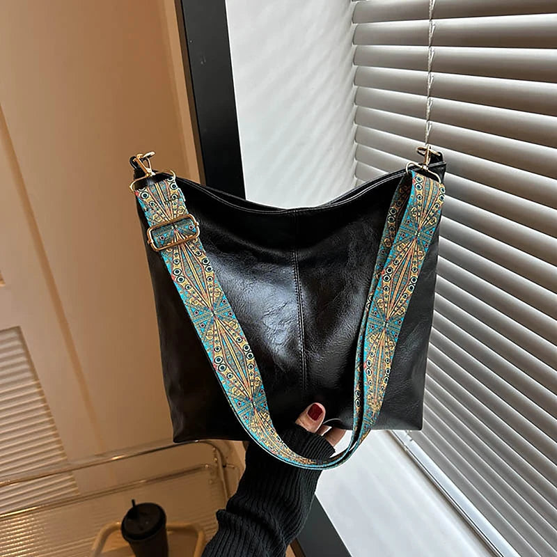 Bolsa Feminina Crossbody Grande Capacidade Retro PU Leather Premium