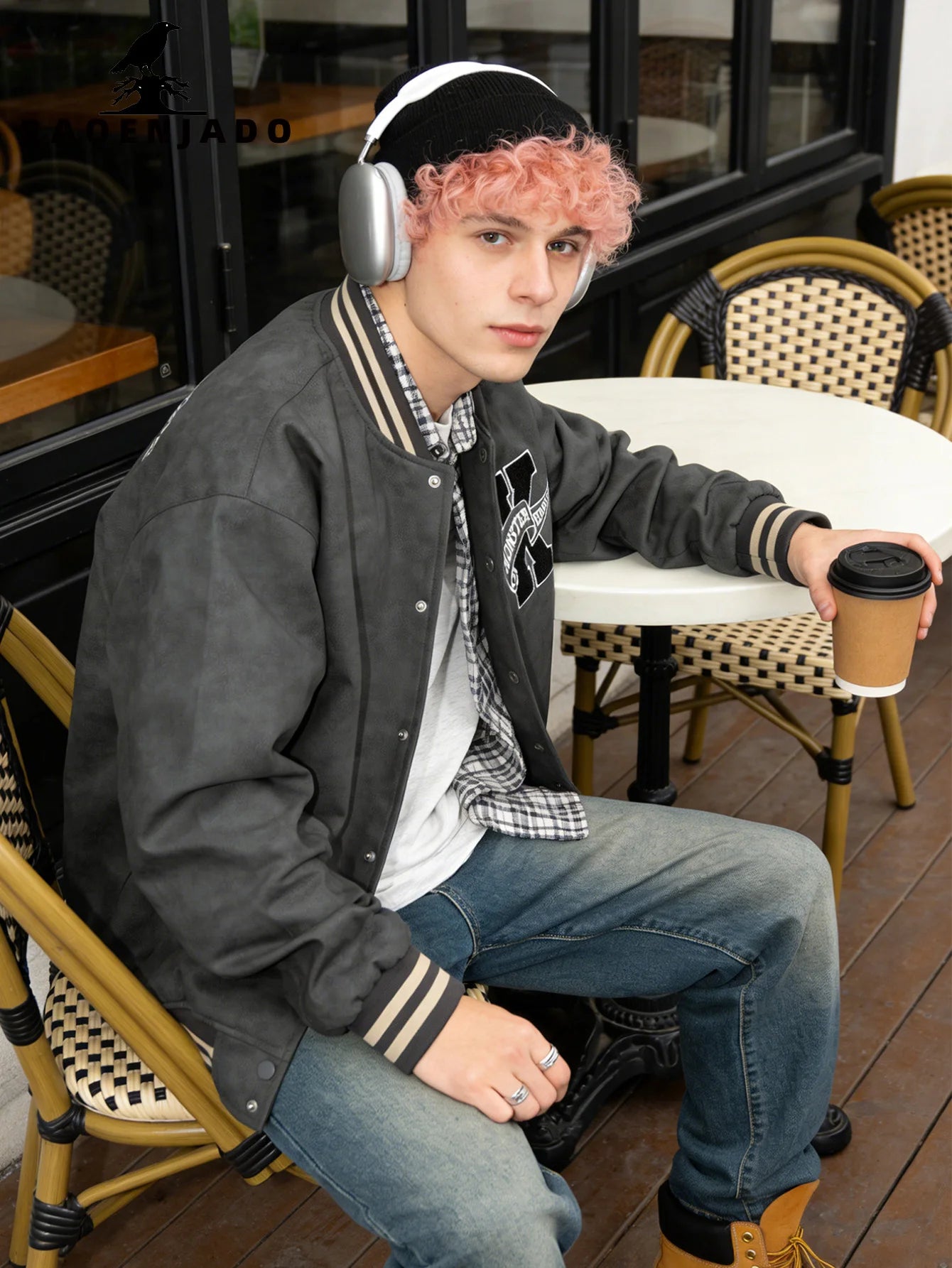 Jaqueta Varsity Masculina em Couro Streetwear Premium