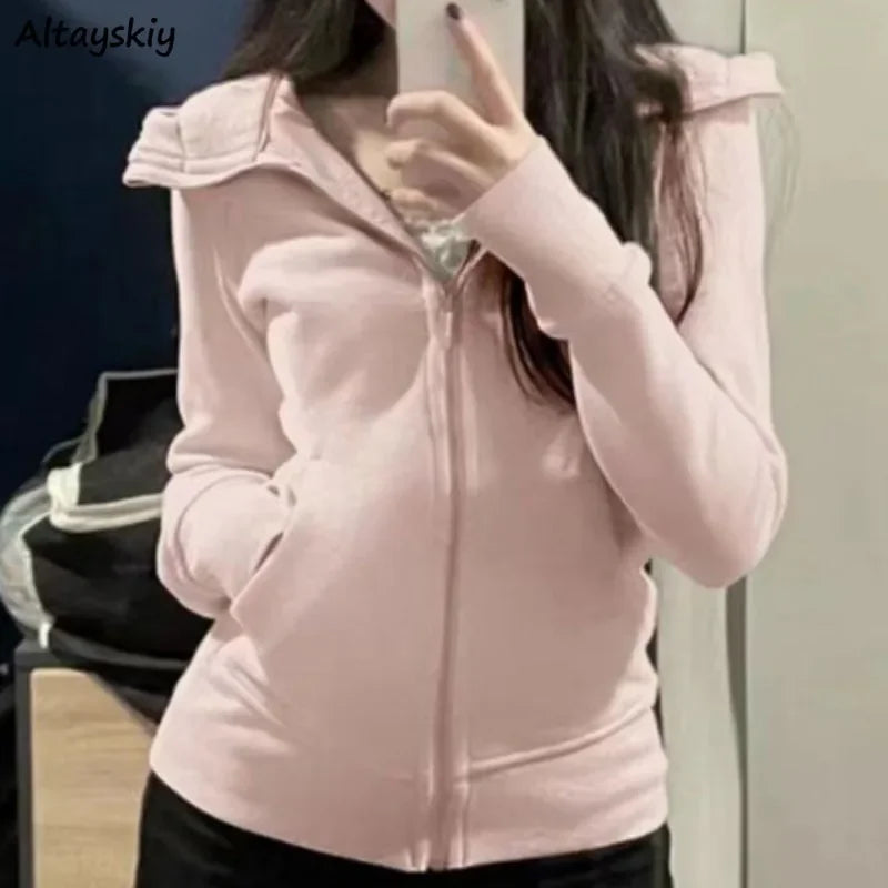 Jaqueta Feminina Coreana Slim com Capuz