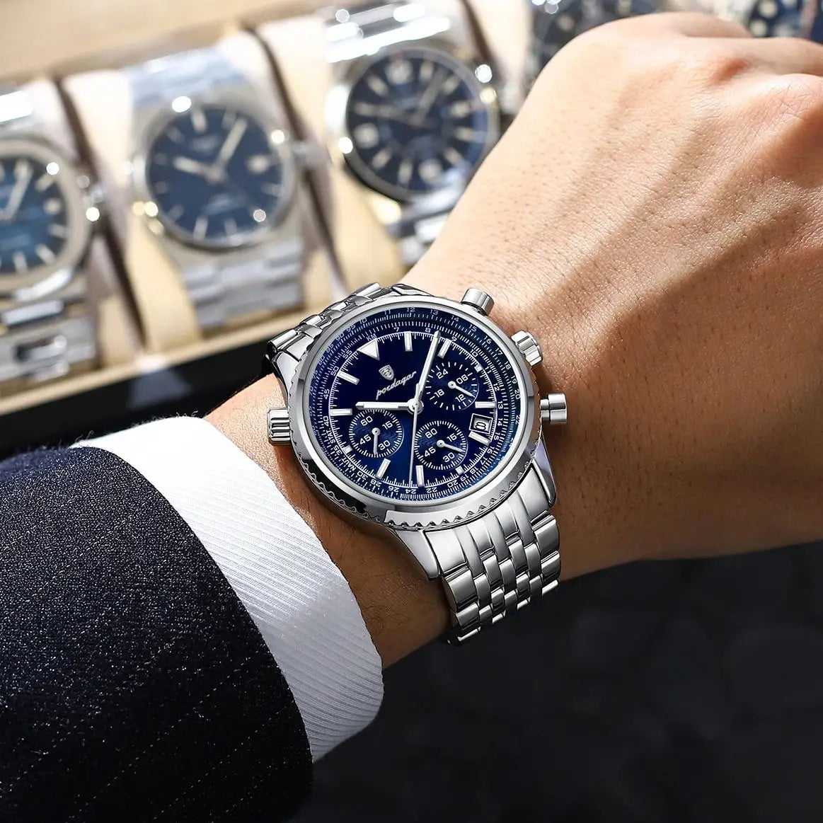 Relógio Masculino POEDAGAR Military Luxury Chronograph Premium