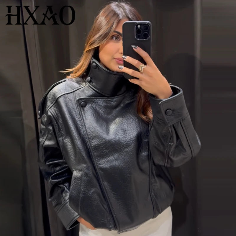 Jaqueta Feminina Cropped em Couro Bomber Premium