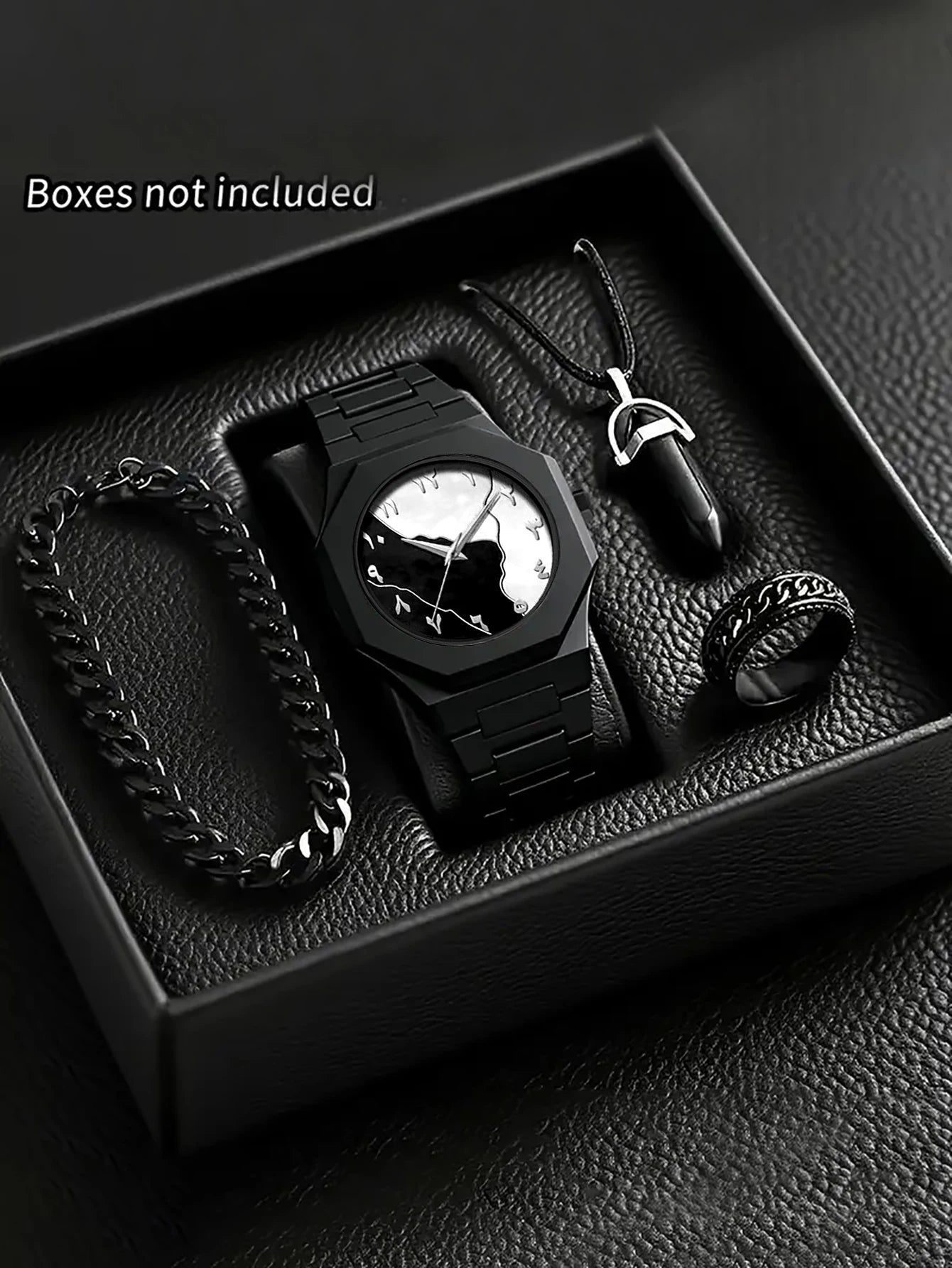 Kit Relógio Masculino Premium Colar Pulseira e Anel