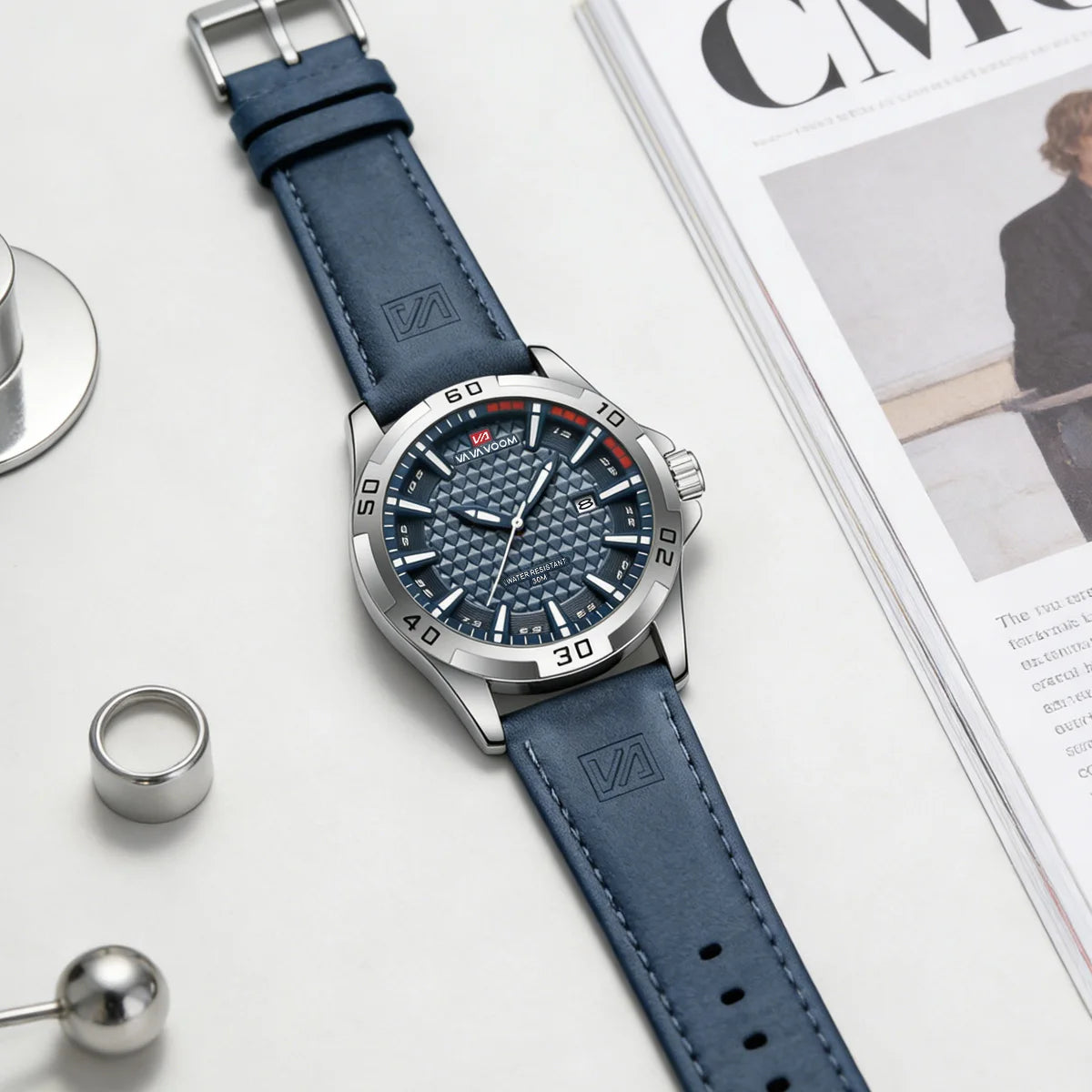 Relógio Masculino Premium Sport Casual em Couro 45mm