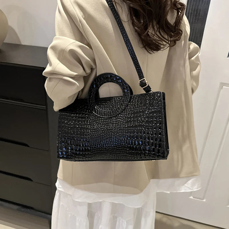 Bolsa Feminina Crocodile PU Leather Shoulder Bag Premium Fashion