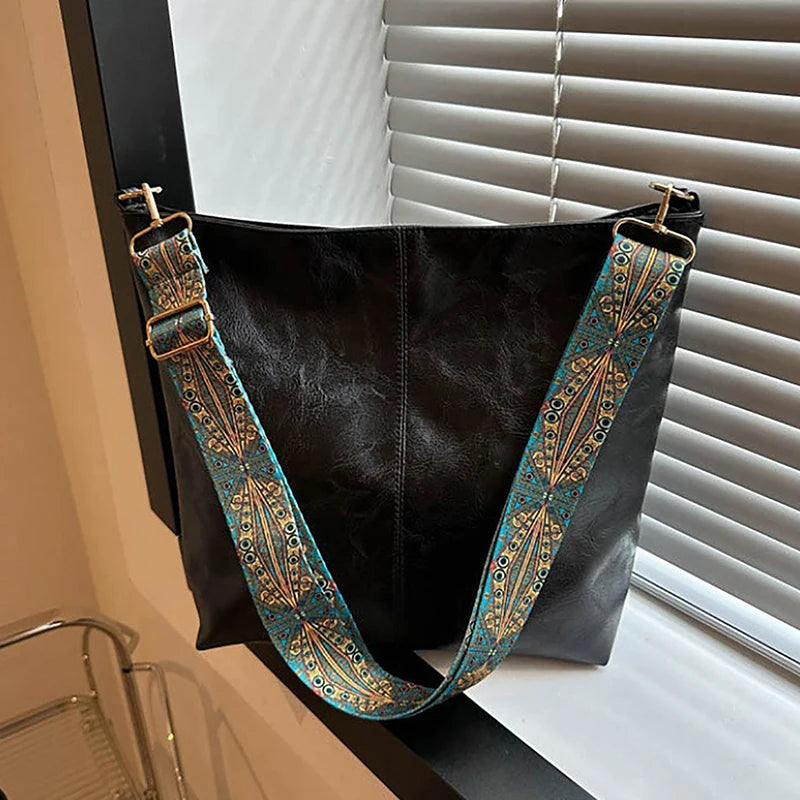 Bolsa Feminina Crossbody Grande Capacidade Retro PU Leather Premium